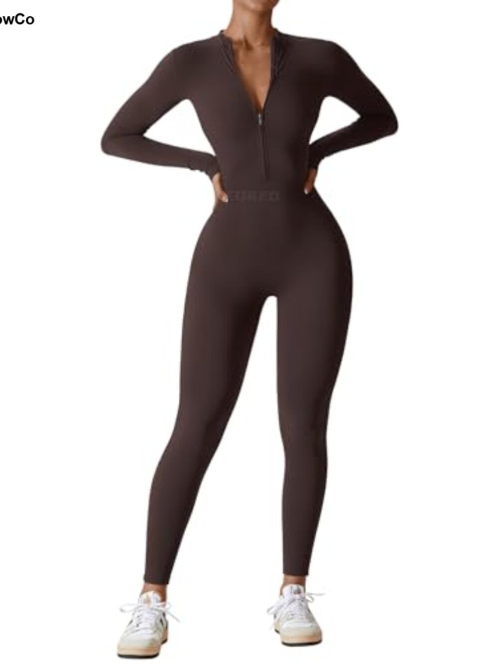 Women's Long Sleeve Zip Up Workout Jumpsuit Nylon Spandex Bodysuit